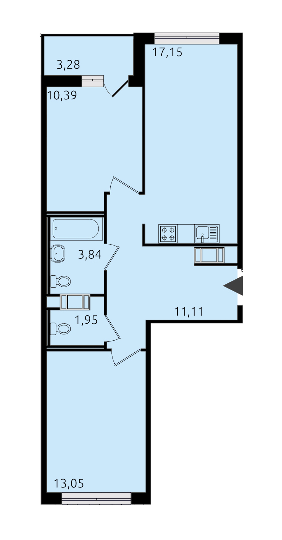 2-комнатная квартира 57.78 м², 16/17 эт., ЖК «Новые горизонты 2»